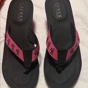 Lauren Ralph Lauren Black and Pink Flip Flops